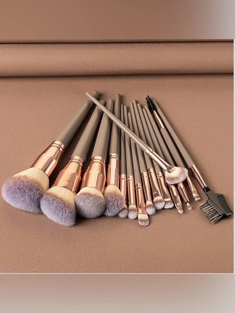 NWT~15pc Professional Makeup Full Face Brush & Case Set~Gray & Champagne Color